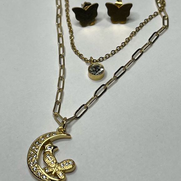 Crescent Moon Necklace set + earring - Picture 3 of 3